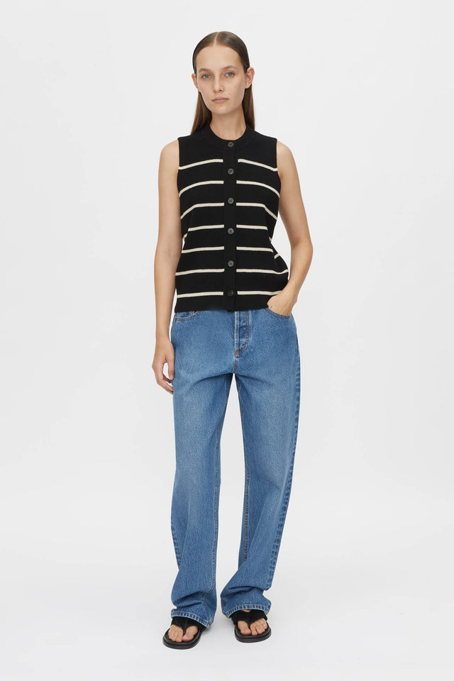 Camilla and Marc | Gale Button Up Sleeveless Cardigan - Black & Beige