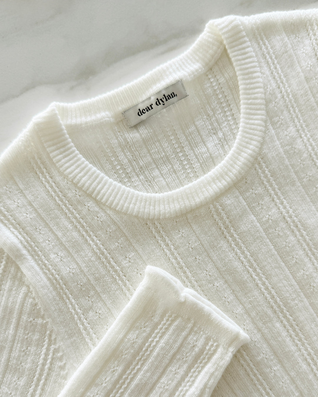 Dear Dylan | Merino Pointelle Longsleeve Knit - Ivory