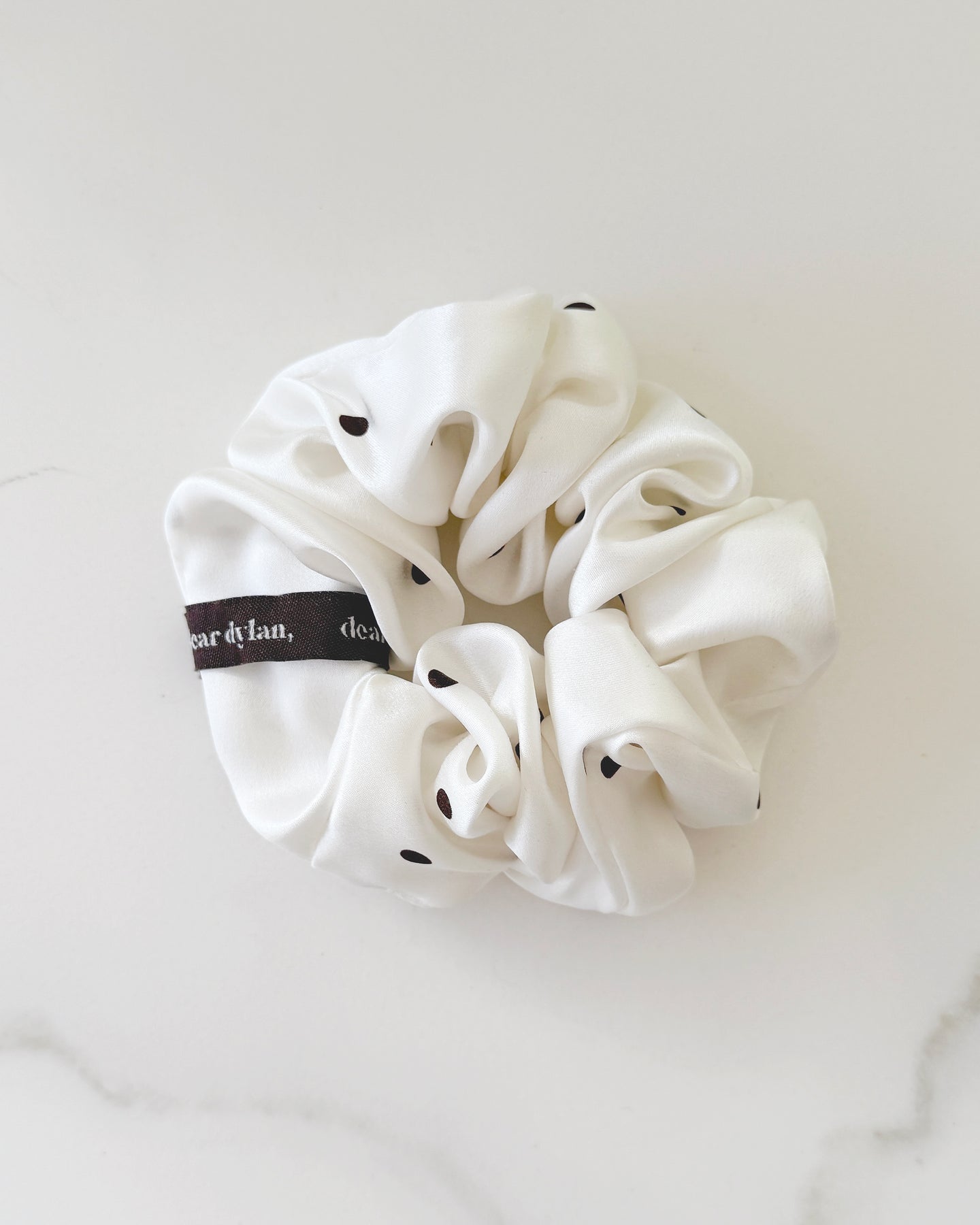 Dear Dylan | Silk Scrunchie - Ivory / Umber Polka Dot