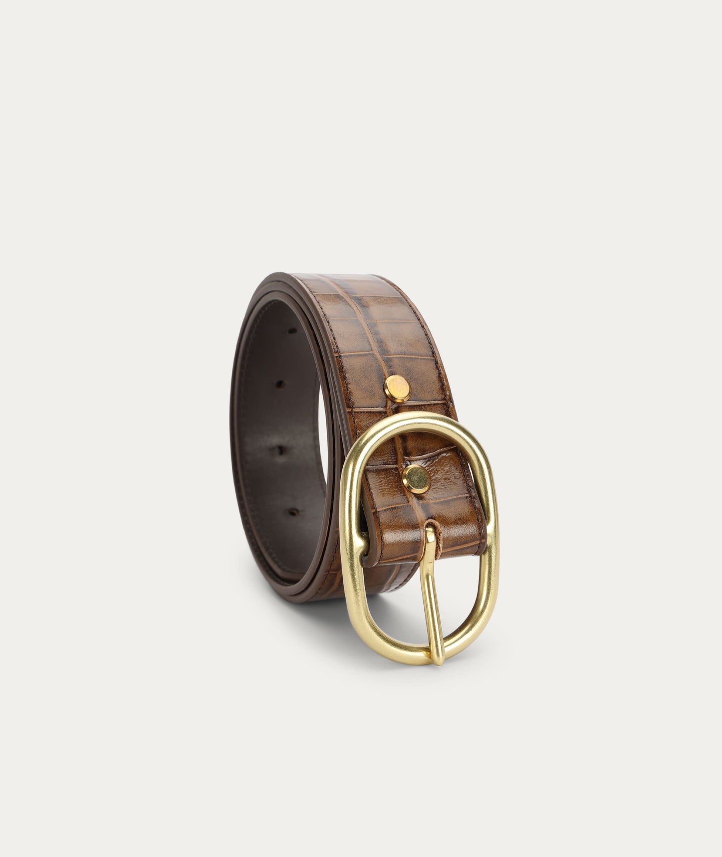 Deadly Ponies | Wide Belt Oval Buckle - Toffee Croc / Brass