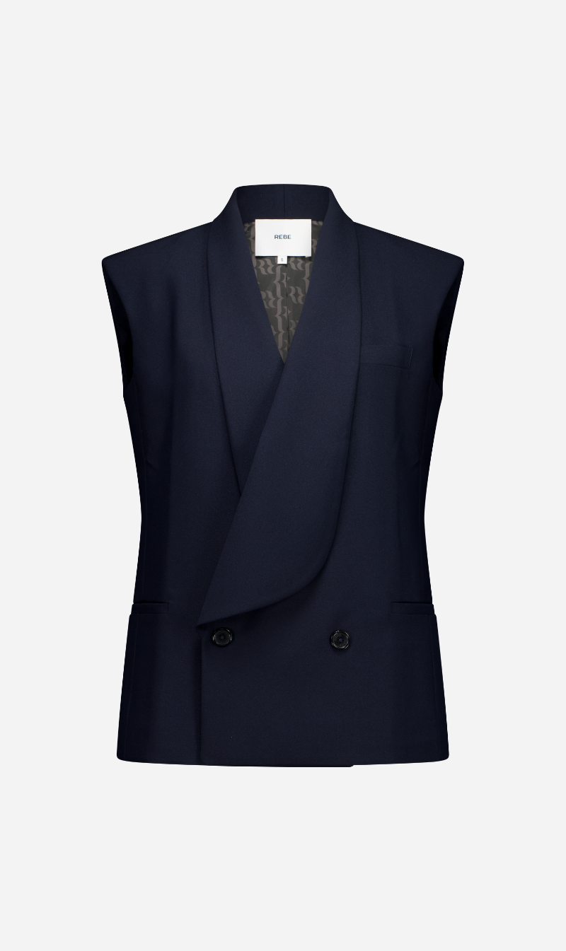 Rebe | Long Lapel Vest - Navy