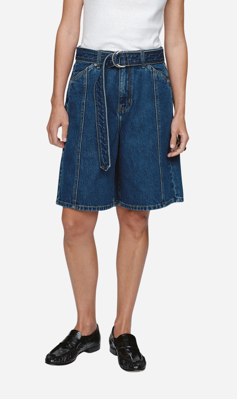 Marle | Belted Jean Short - Washed Indigo