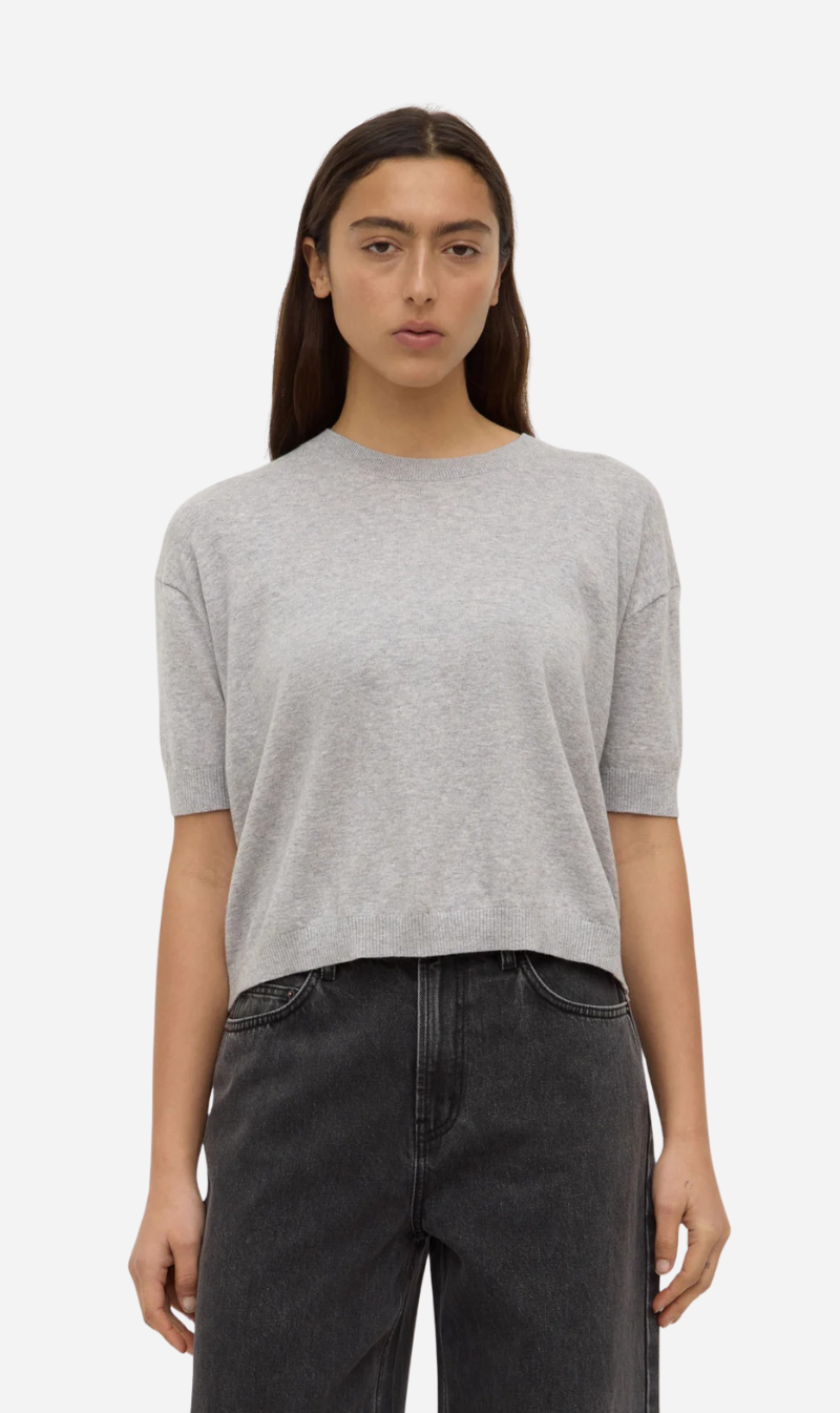 Assembly Label | Vanya Cotton Cashmere Knit Tee - Grey Marle