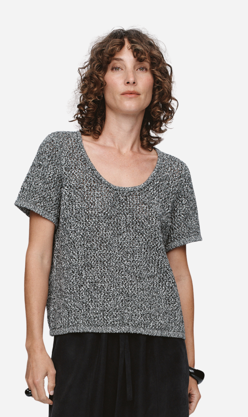 Marle | Rumi Top - Black/Ivory Melange