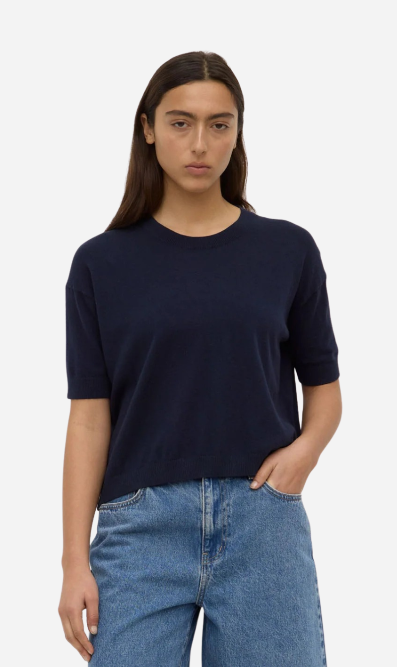 Assembly Label | Vanya Cotton Cashmere Knit Tee - True Navy