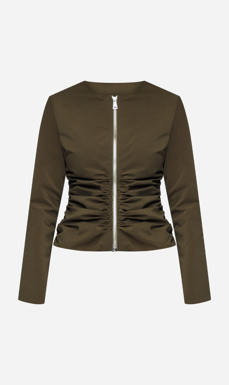 Wynn Hamlyn | Zipper Long Sleeve Top - Khaki