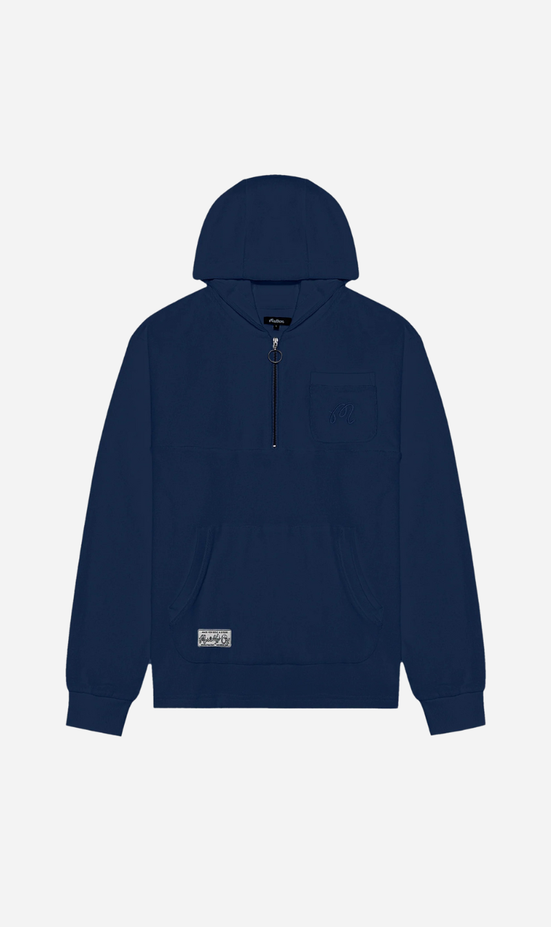 Malbon | Castello French Terry Quarter Zip Hoodie - Ocean