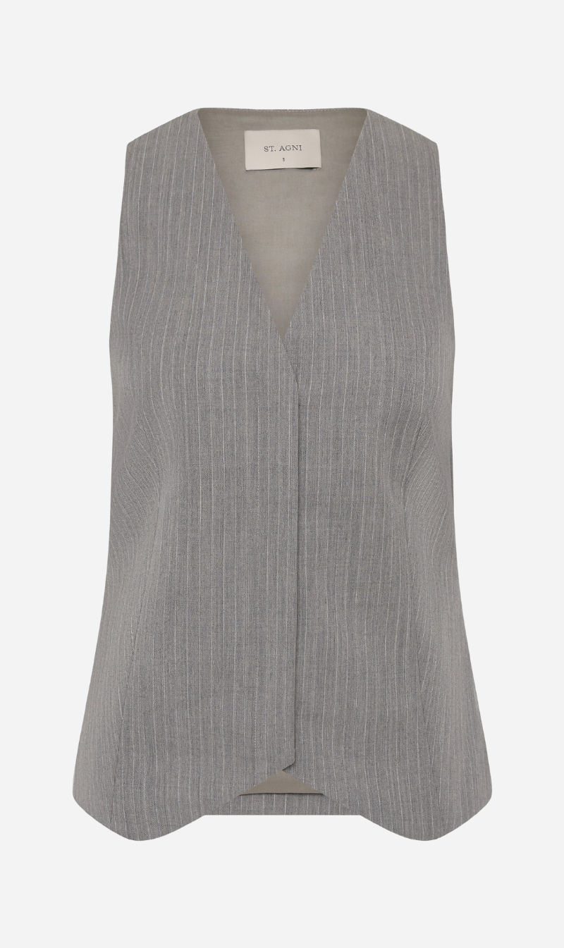 St Agni | Pinstripe Wool Vest - Grey Pinstripe