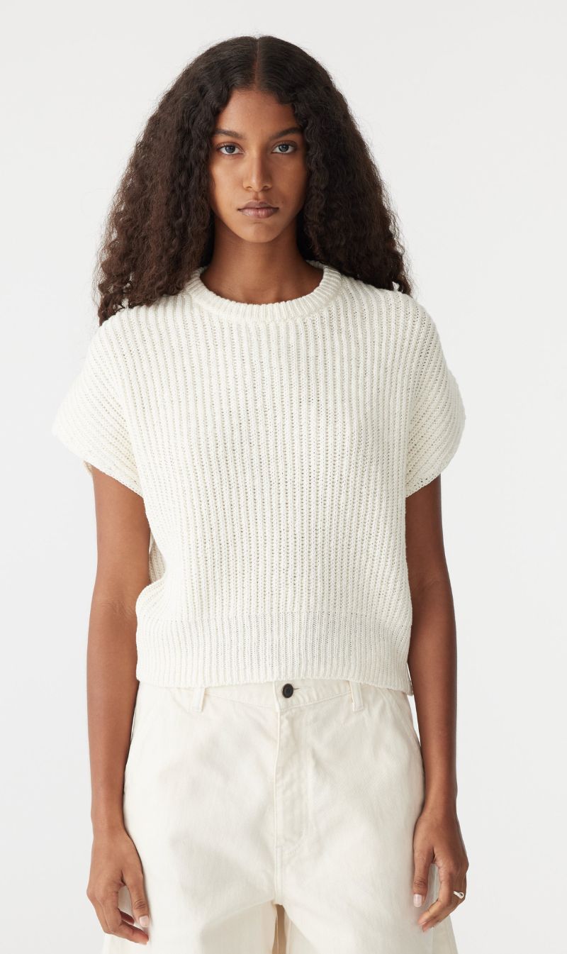 Bassike Linen Knit T Shirt Bassike Floating Neck Cap Sleeve Knit