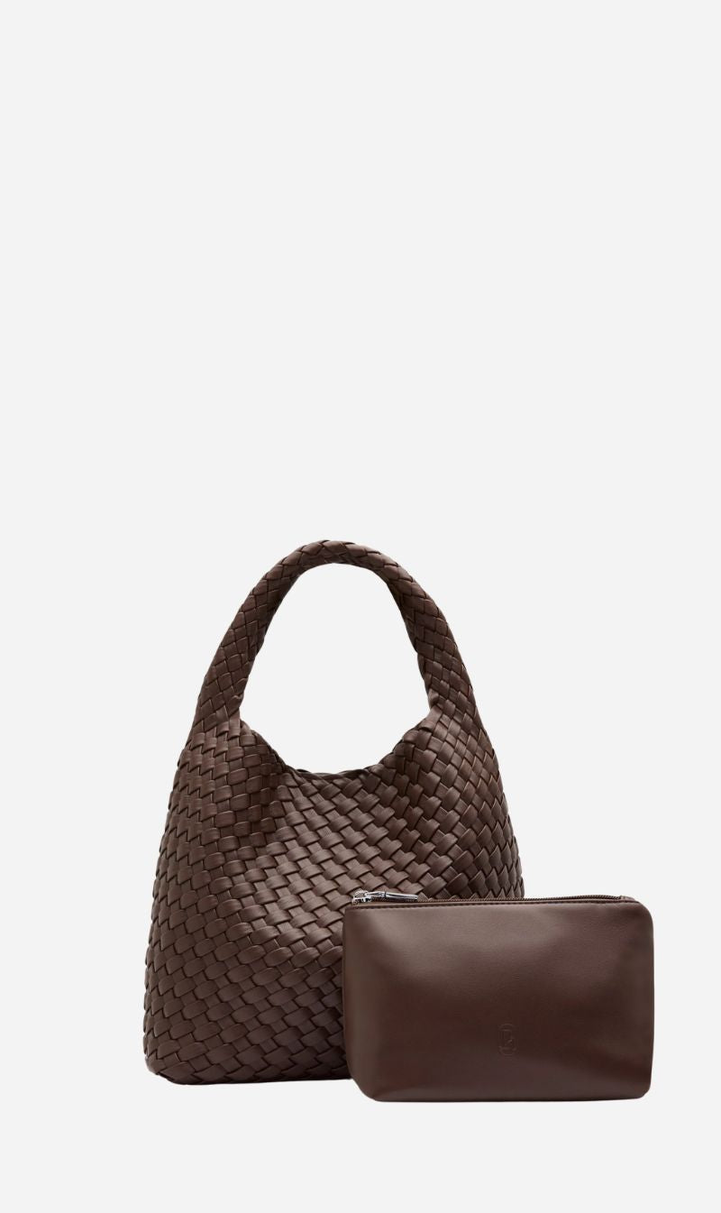 Rylan | Alt-Leather Small Woven Tote - Brown