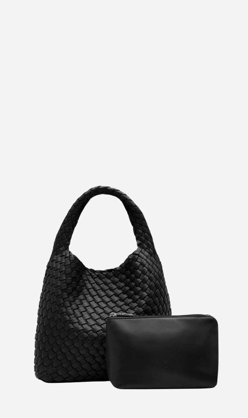 Rylan | Alt-Leather Small Woven Tote - Black