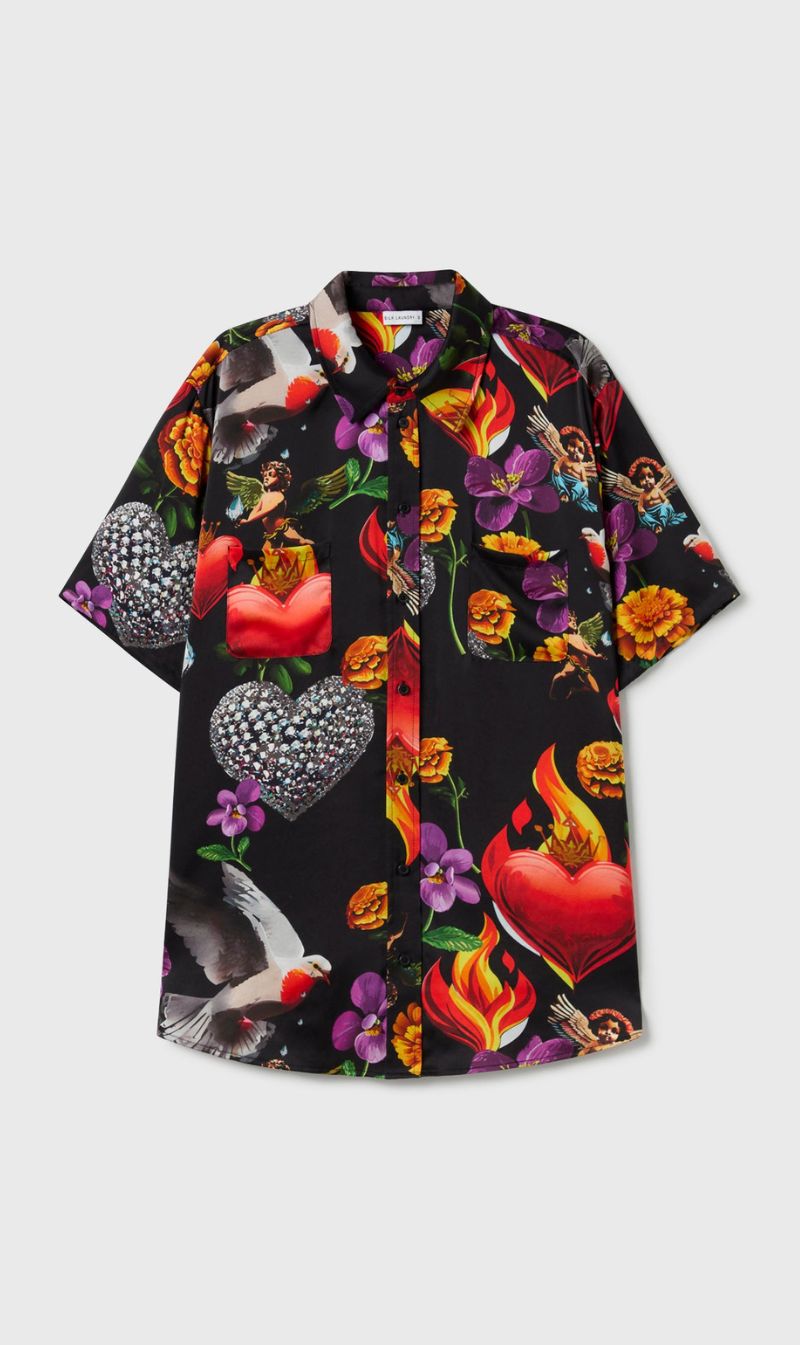 Silk Laundry | Short Sleeve Boyfriend Shirt - Dearly Beloved Black