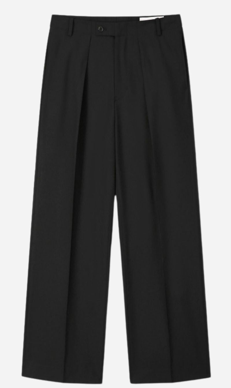 Tonywack | Light Wool Pleated Wide Trousers - Black