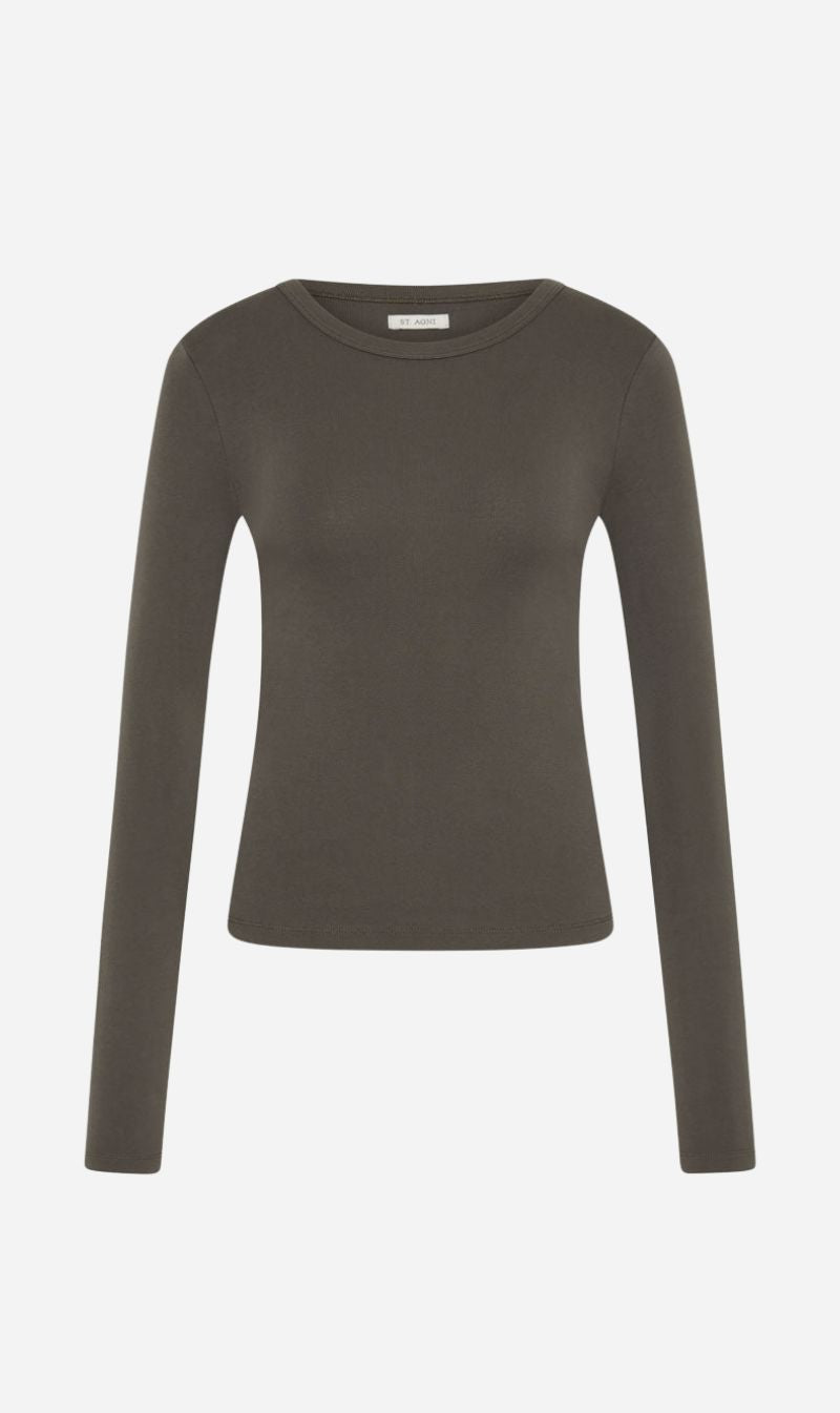St Agni | Organic Cotton Long Sleeve Top - Khaki