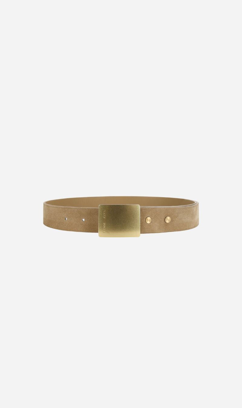 Deadly Ponies | Wide Belt Rectangle Buckle - Oat Suede/Brass