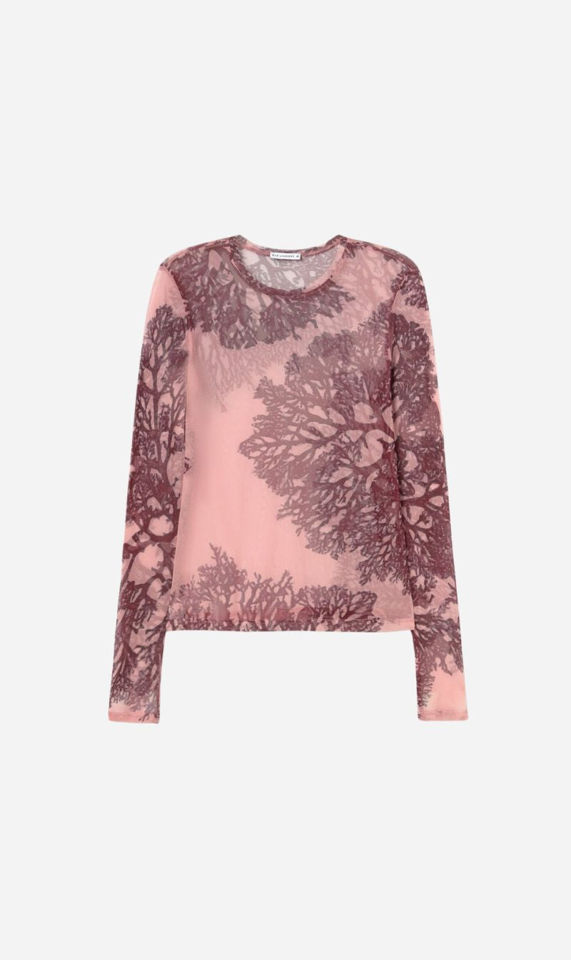 Silk Laundry | Mesh Long Sleeve Top - Pressed Coral
