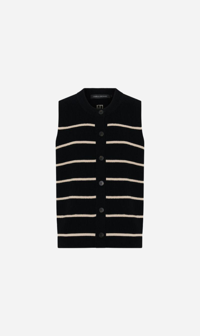 Camilla and Marc | Gale Button Up Sleeveless Cardigan - Black & Beige