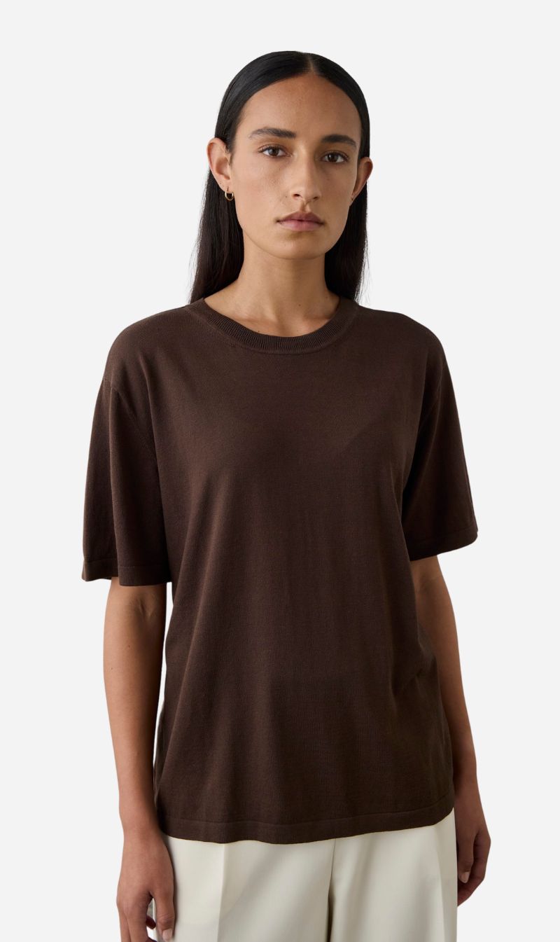 Laing | Short Sleeve Silk Blend Knit - Chocolate