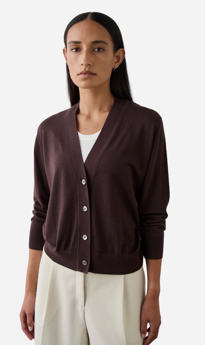 Laing | Merino V Neck Cardigan - Dark Bordeaux