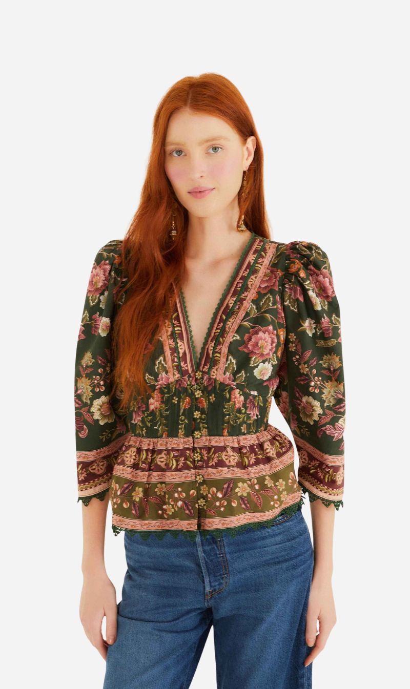 Farm Rio | Flowering Garden Tree Blouse - Green
