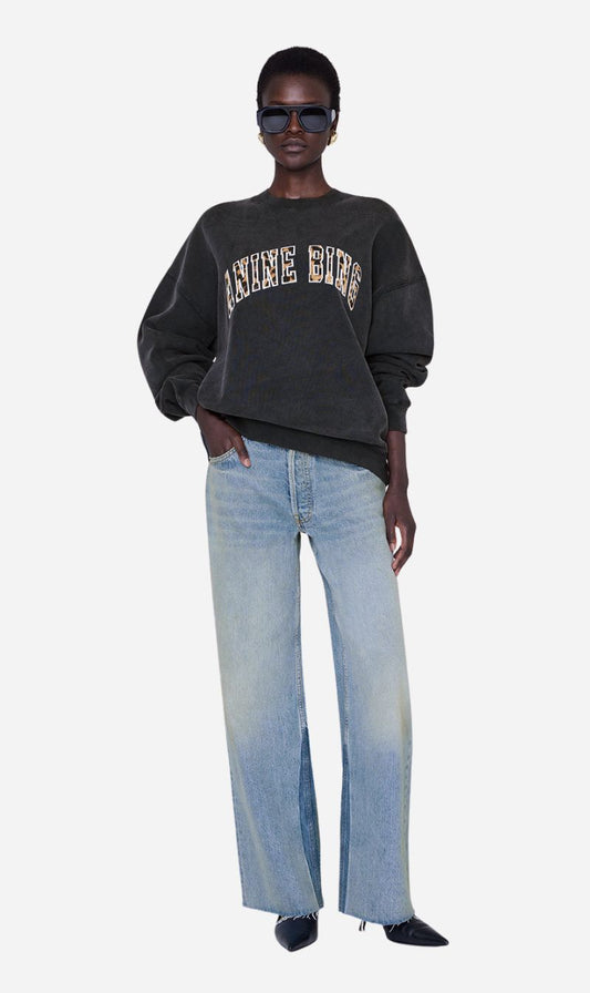 Anine Bing | Miles Sweatshirt AB Leopard - Washed Black