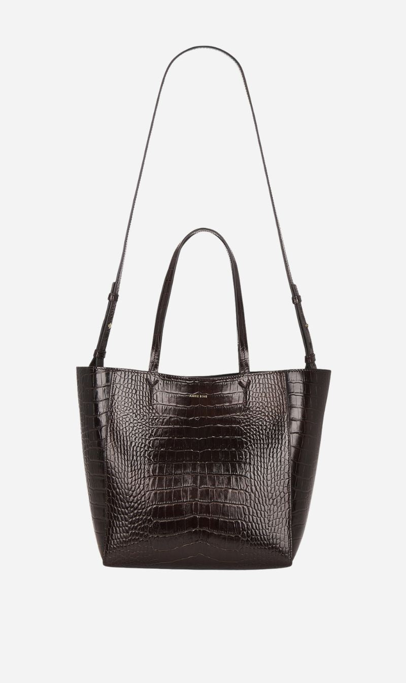 Anine Bing | Small Elly Tote - Dark Brown Embossed