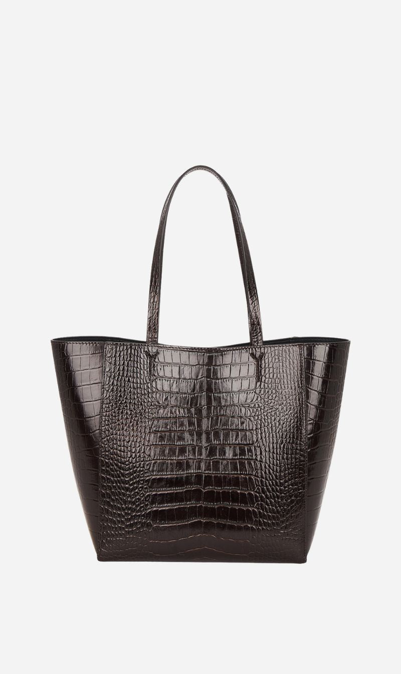Anine Bing | Small Elly Tote - Dark Brown Embossed