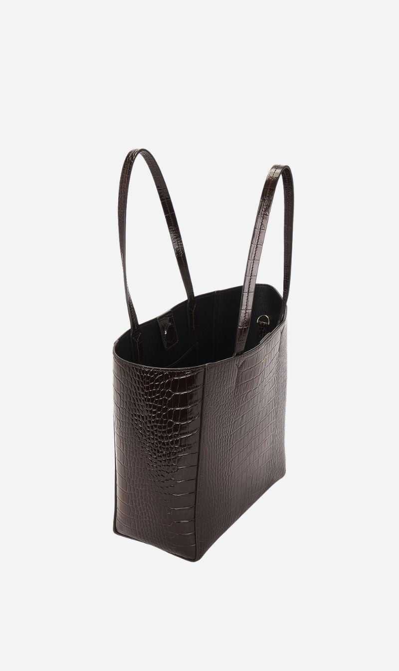 Anine Bing | Small Elly Tote - Dark Brown Embossed