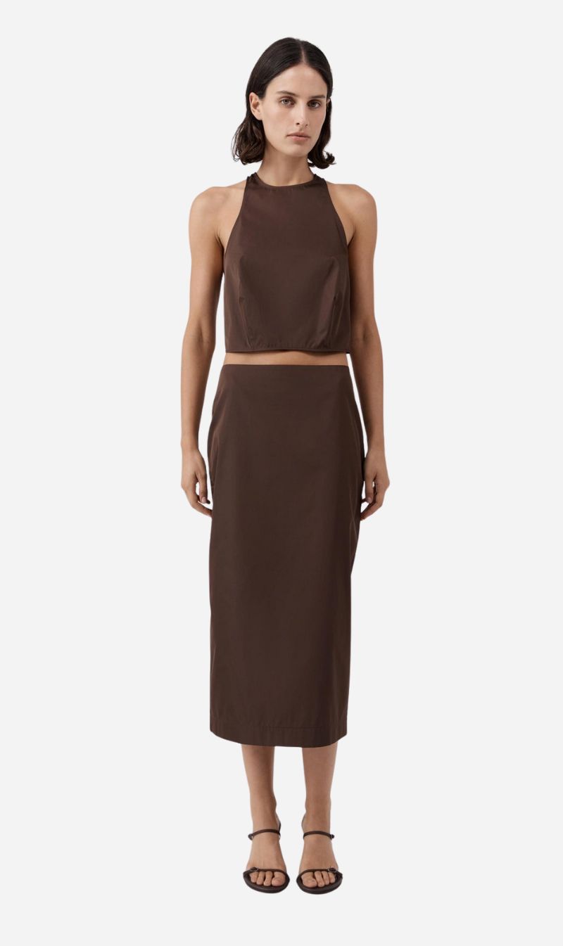 St Agni | Paper Taffeta Column Skirt - Mocha