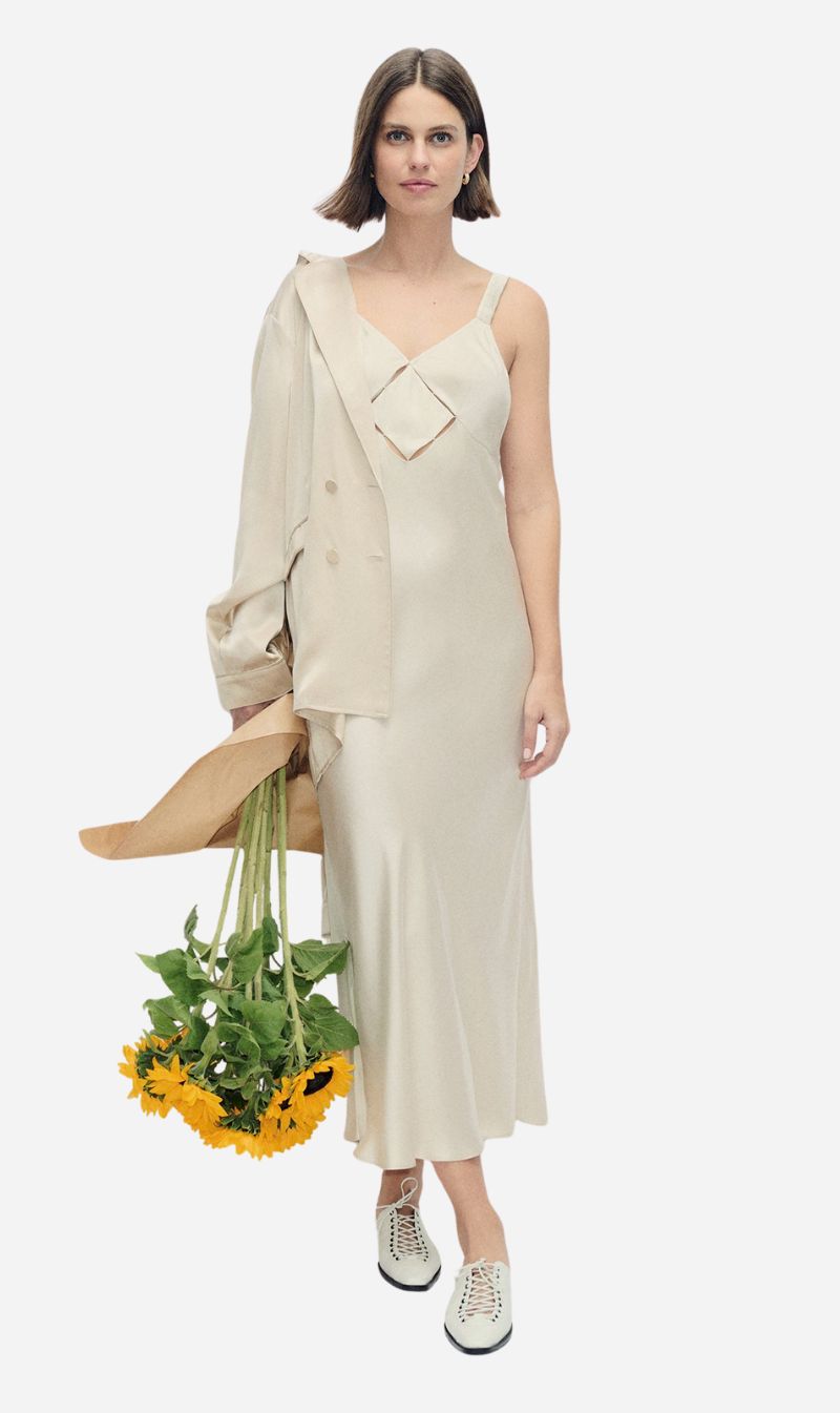 silk laundry deco dress Beauty @chloelecareux in the deco ruched dress hazelnut