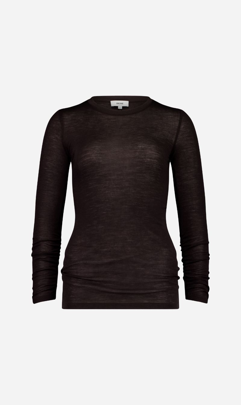 Rebe | Ruched Long Sleeve Merino - Balsamic