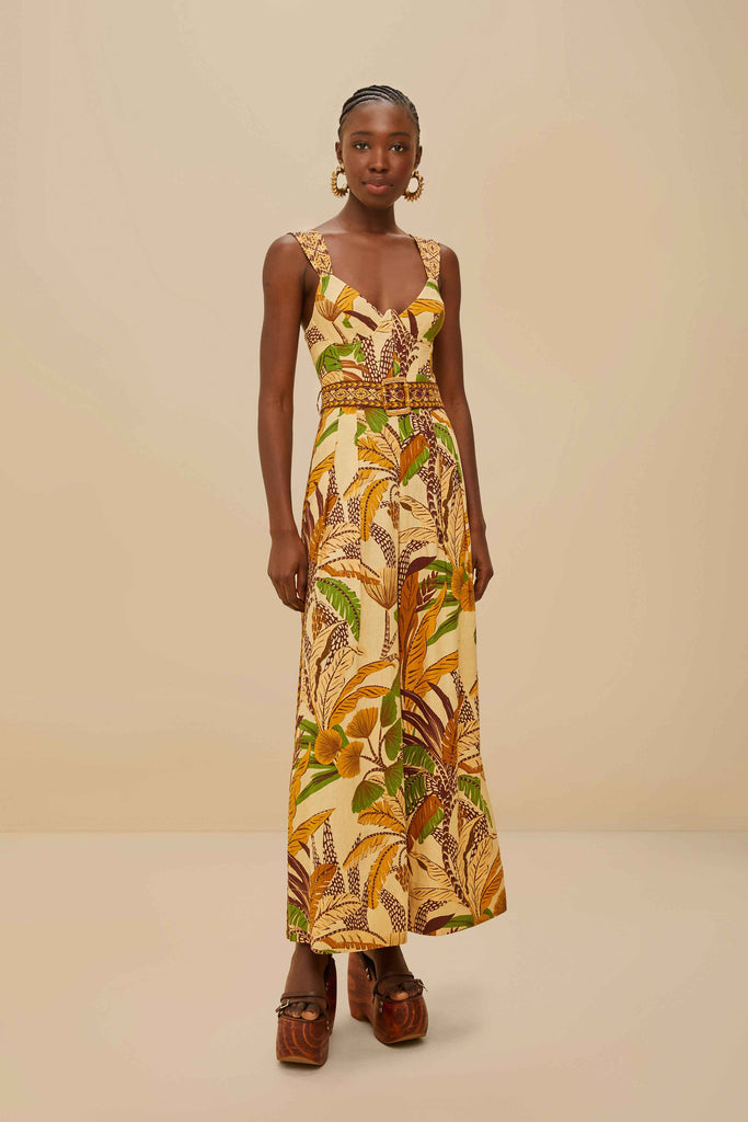 Farm Rio | Foliage Jumpsuit - Sketch Sand