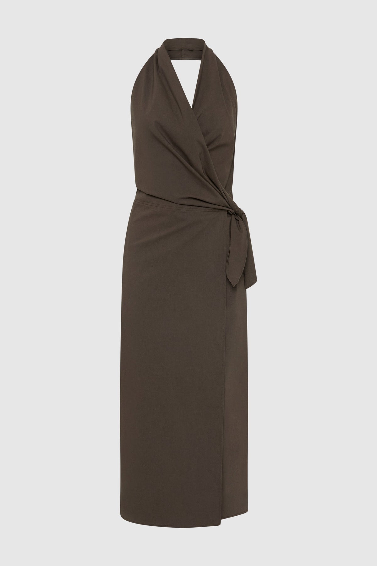 St Agni | Halter Wrap Backless Dress - Wood