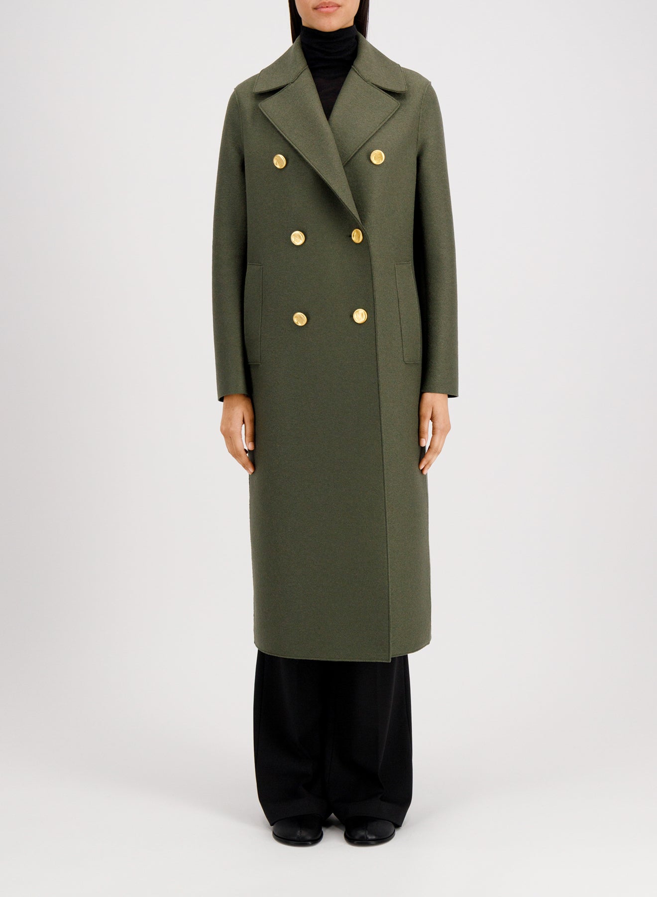 Harris Wharf London | Military Coat With Golden Buttons - Dark Khaki