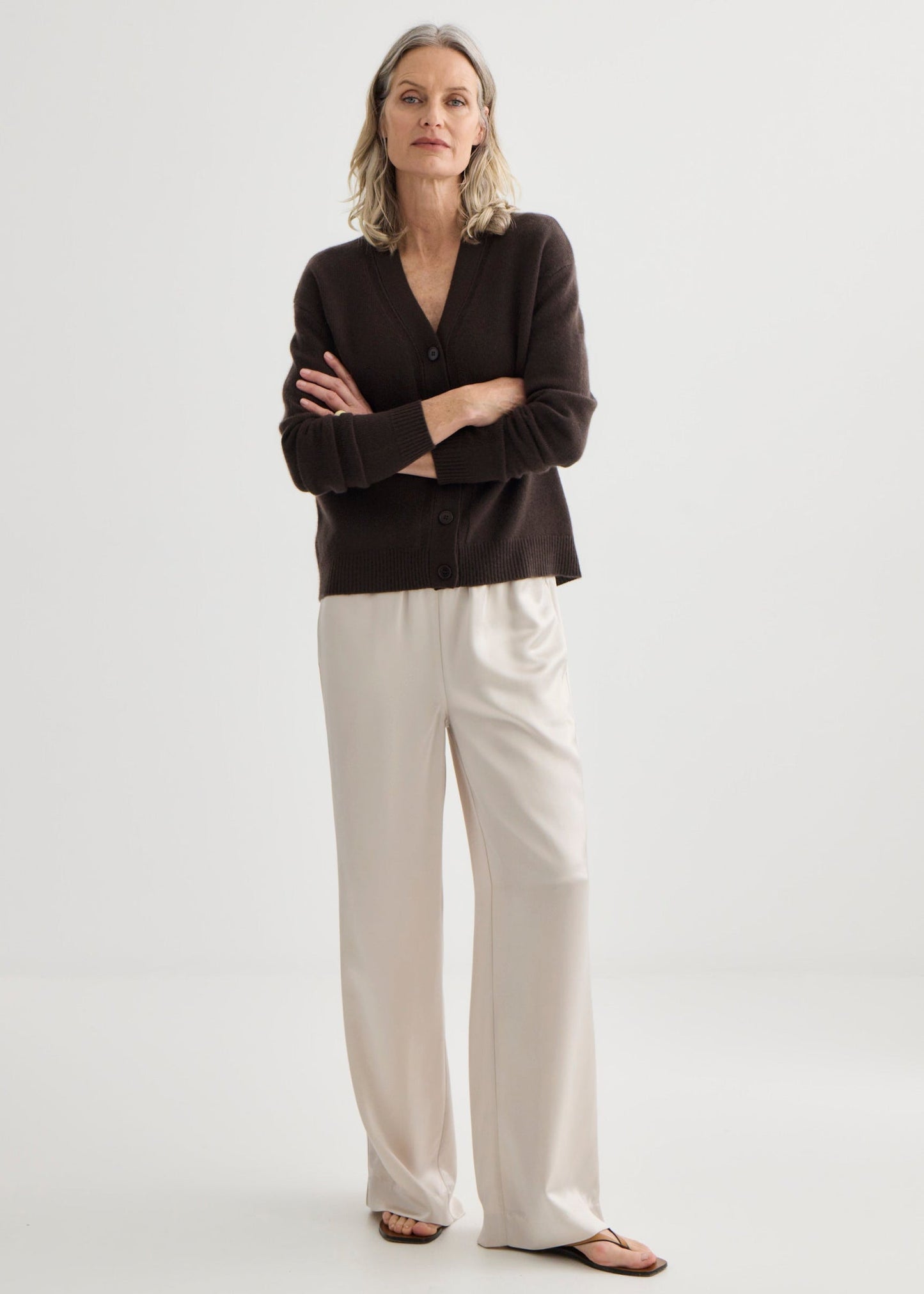 Laing | Cashmere V Neck Cardigan - Bitter Chocolate