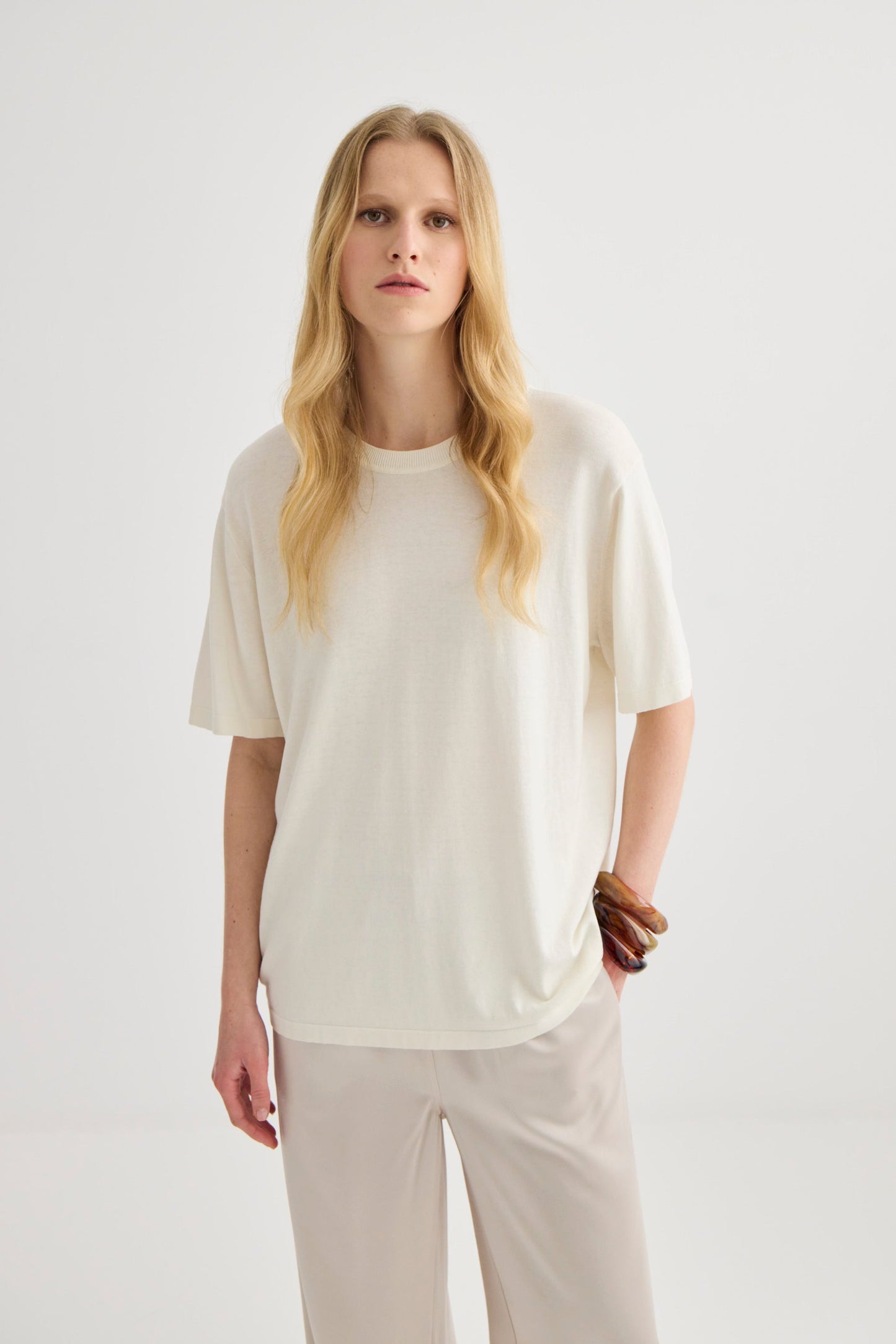 Laing | Short Sleeve Silk Blend Knit - Cream