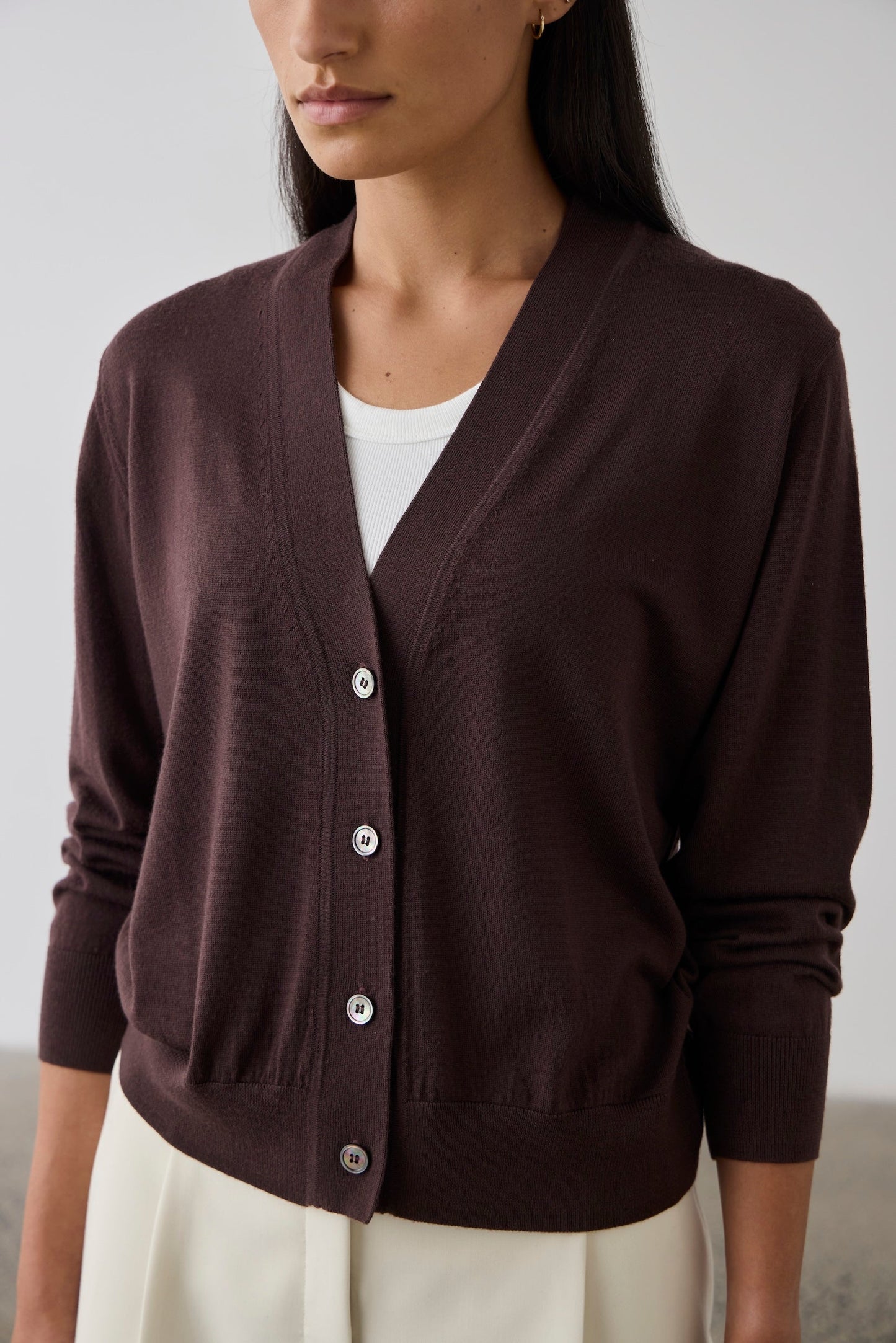 Laing | Merino V Neck Cardigan - Dark Bordeaux