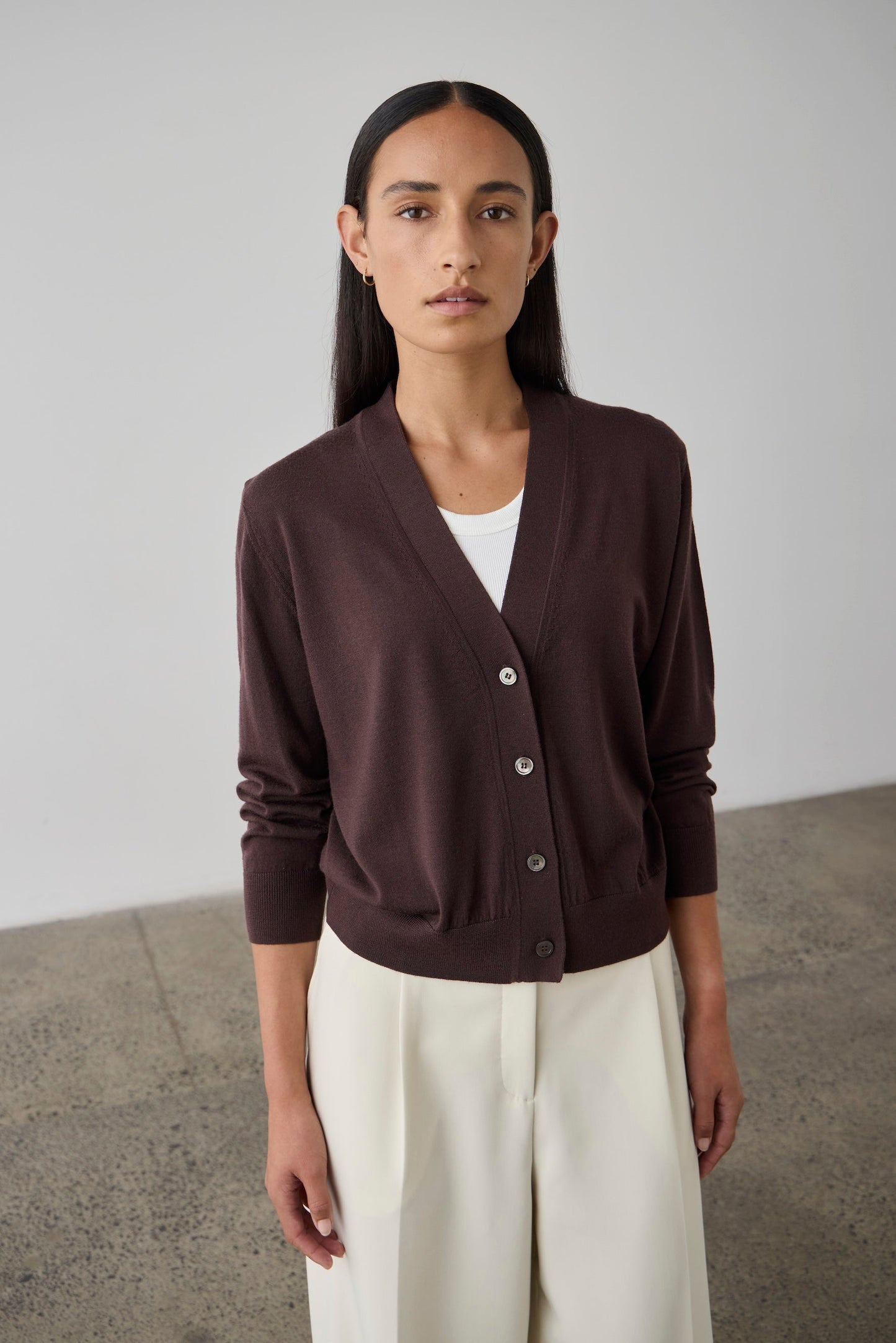 Laing | Merino V Neck Cardigan - Dark Bordeaux