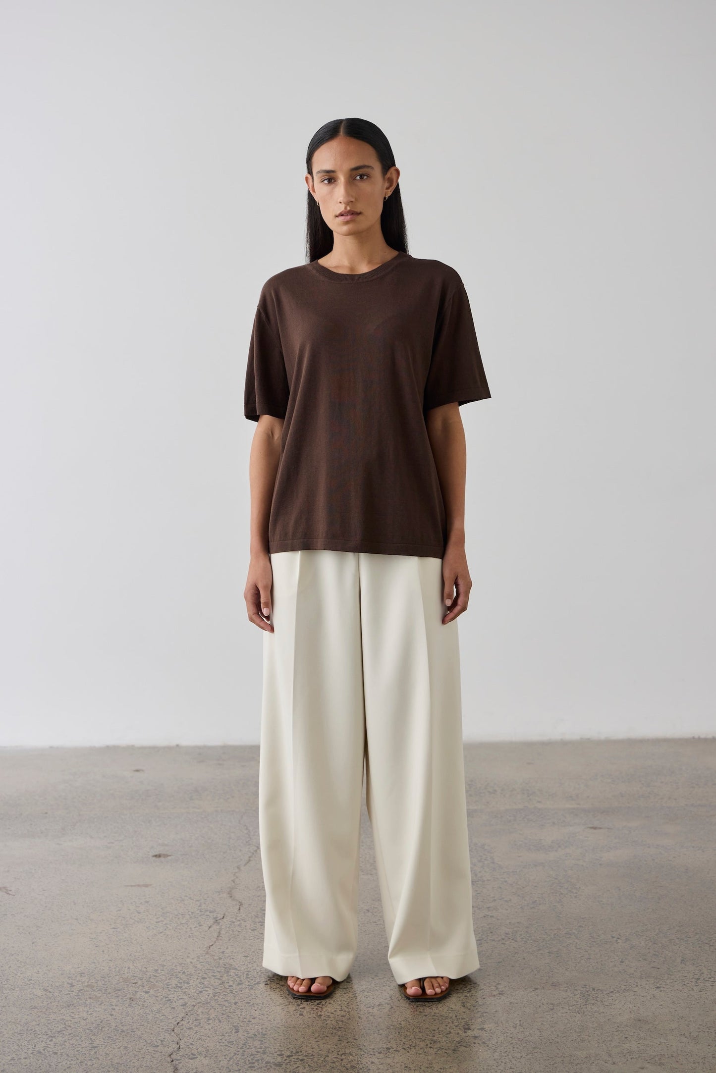 Laing | Short Sleeve Silk Blend Knit - Chocolate