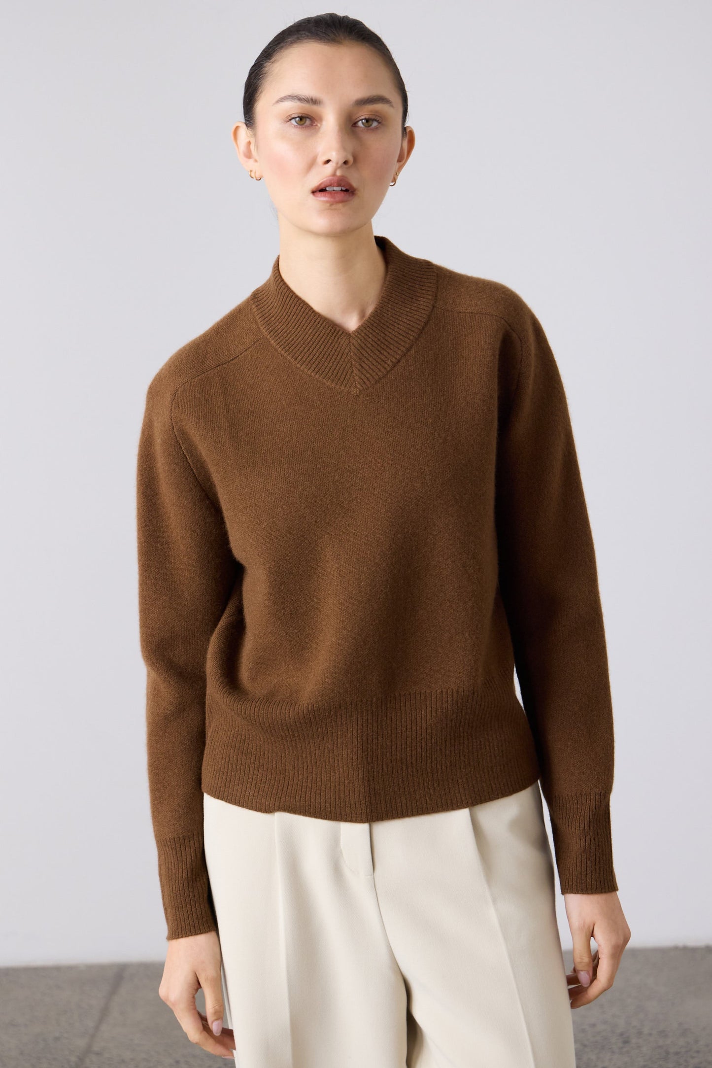 Laing | High V Neck Sweater - Chestnut