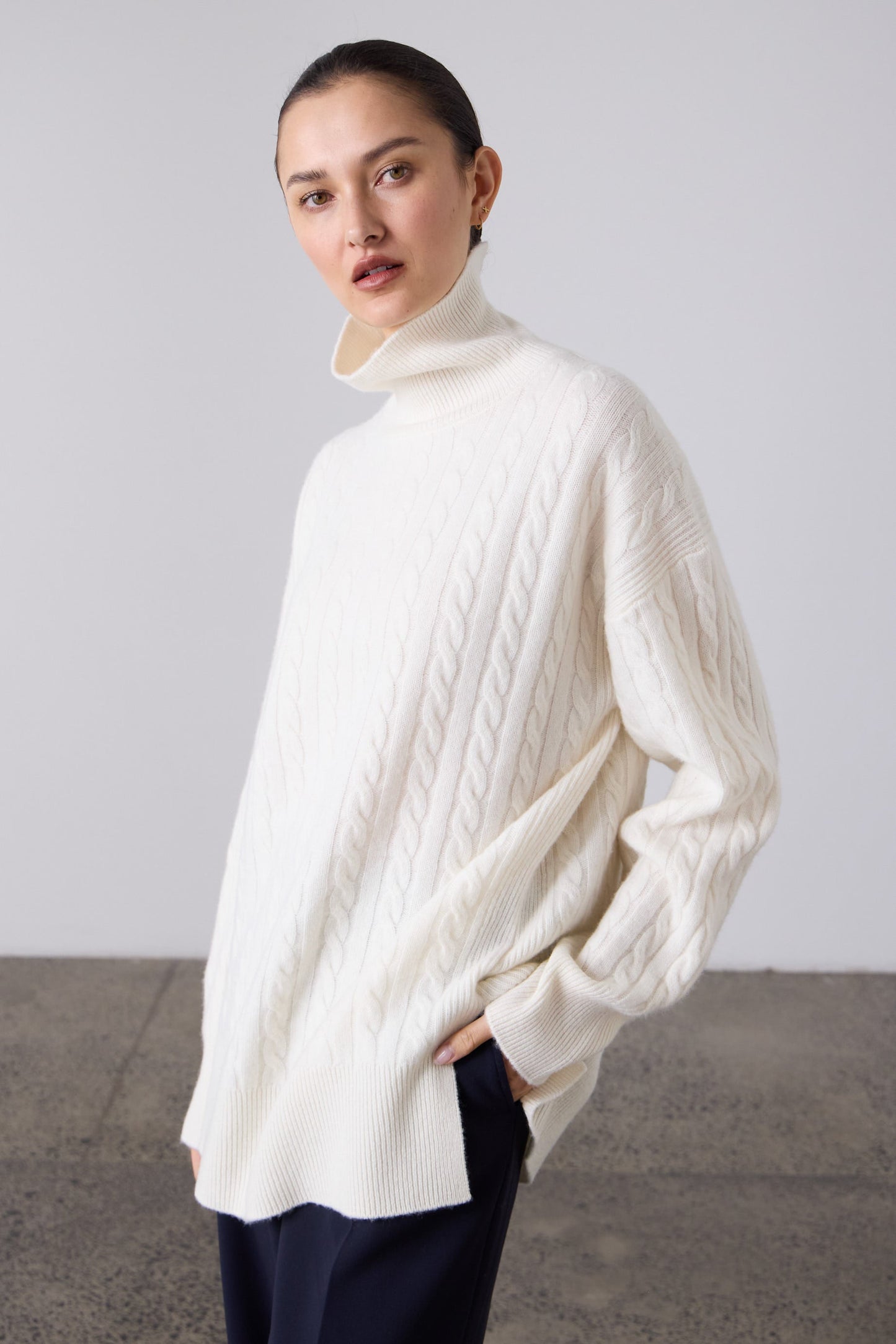 Laing | Slouchy Cable Knit Sweater - Cream