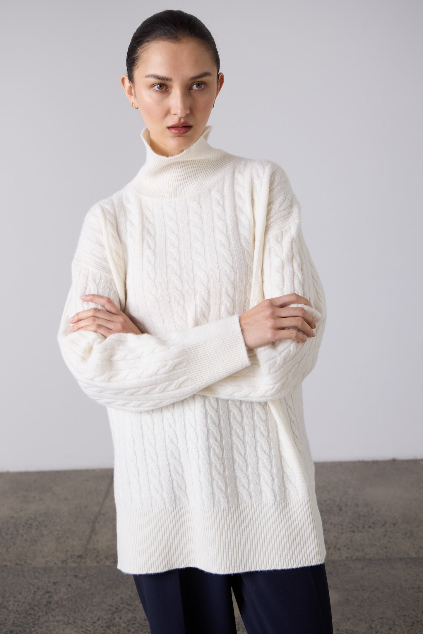 Laing | Slouchy Cable Knit Sweater - Cream