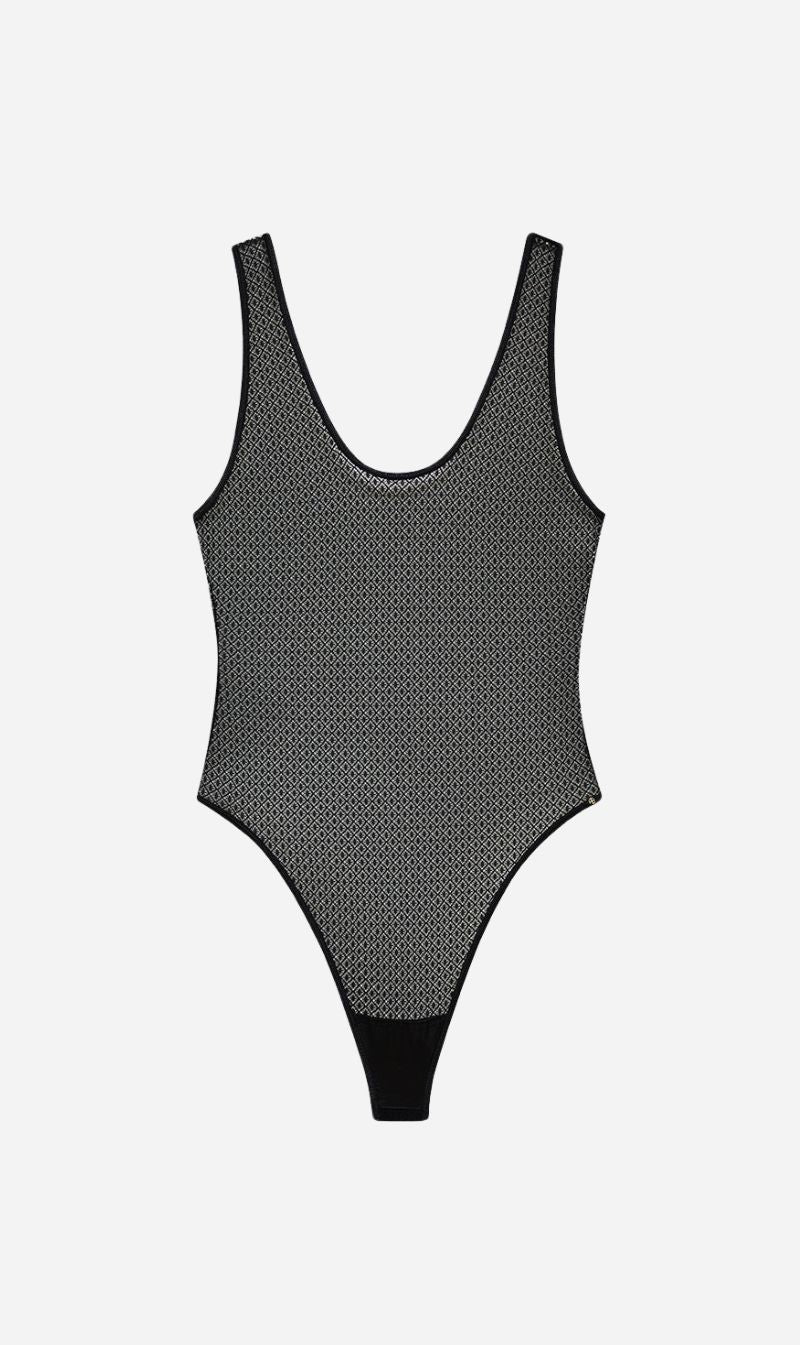 Anine Bing | Alysha Bodysuit - Black Geometric Lace