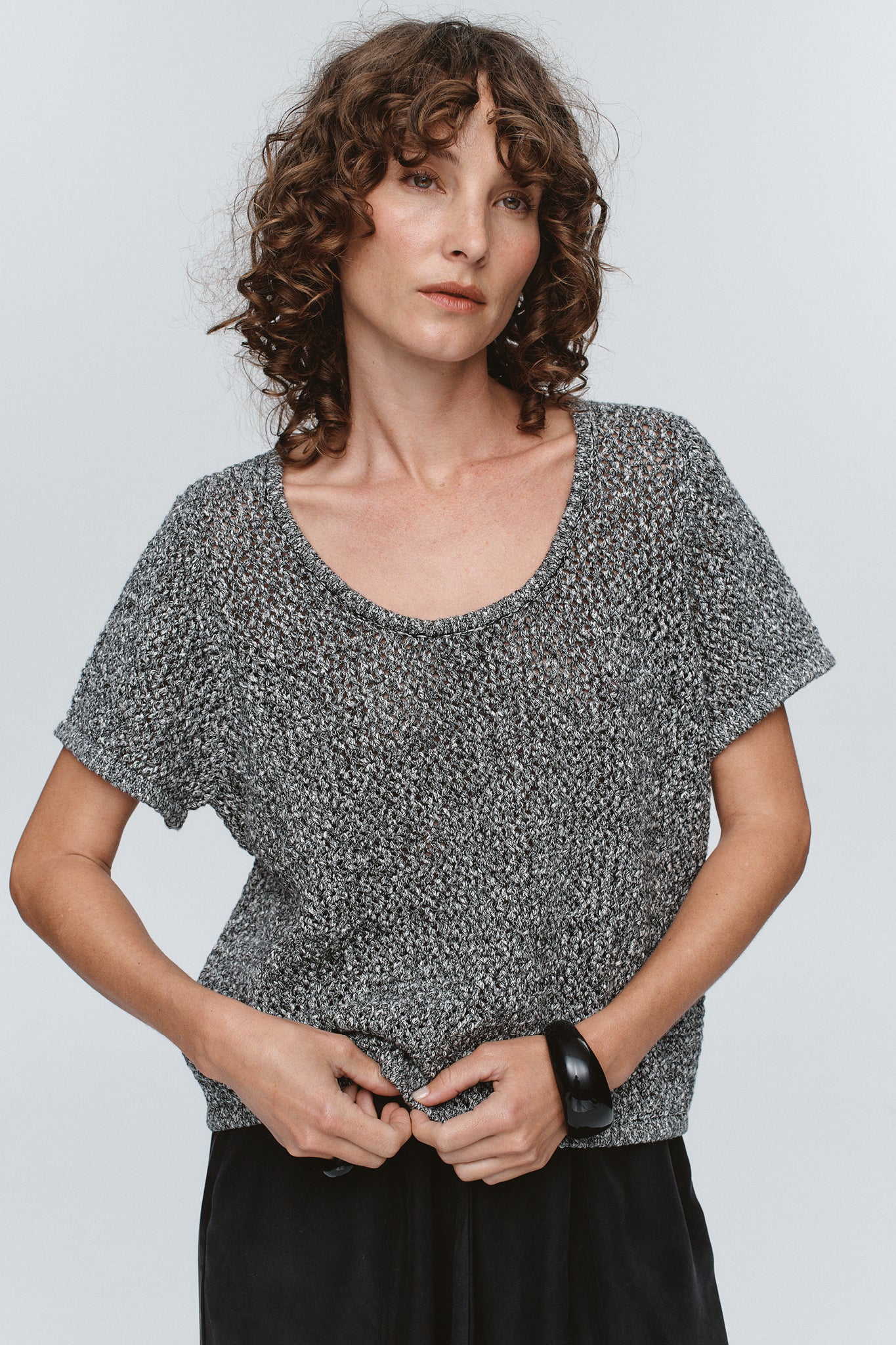 Marle | Rumi Top - Black/Ivory Melange