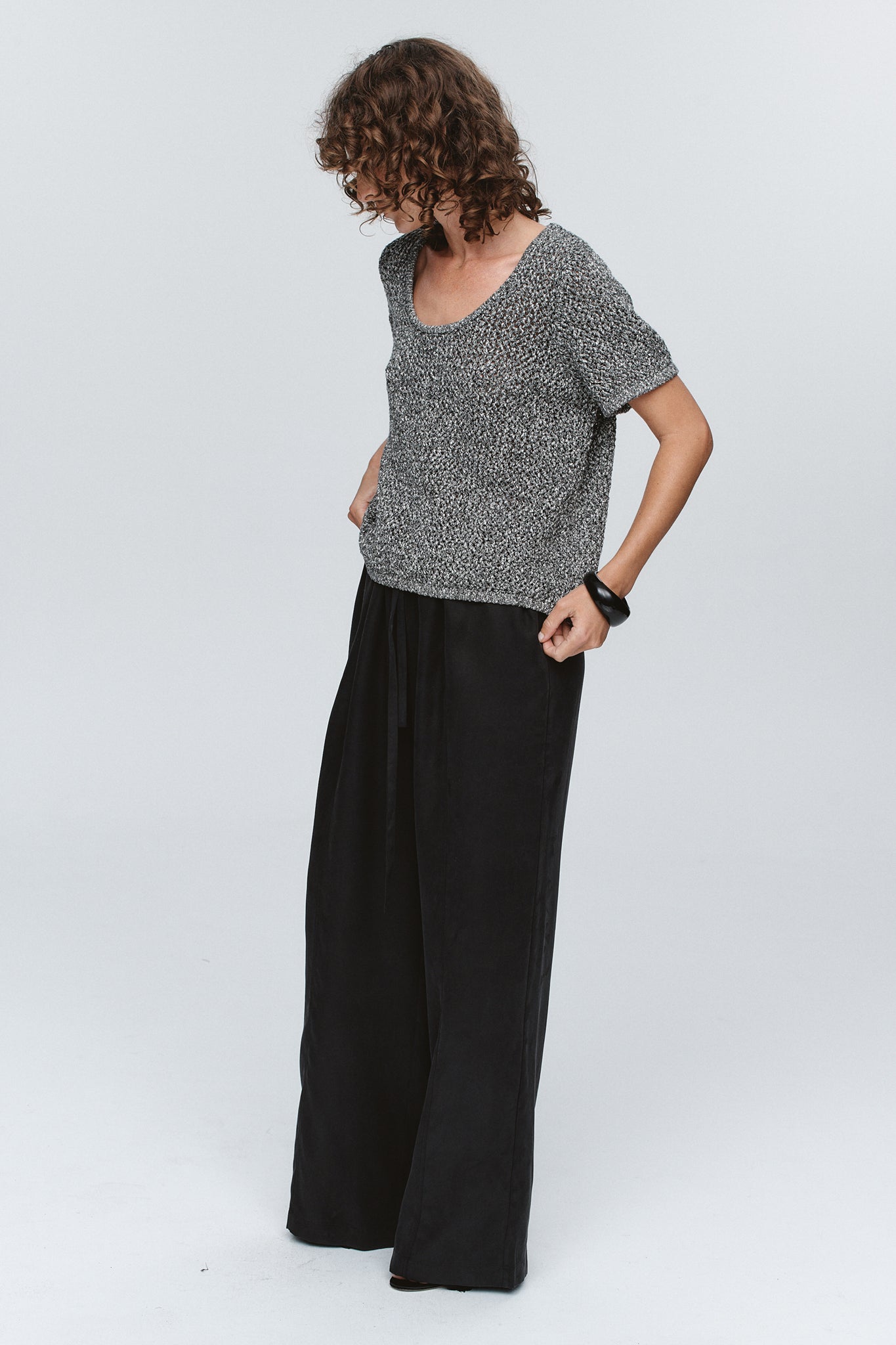 Marle | Rumi Top - Black/Ivory Melange