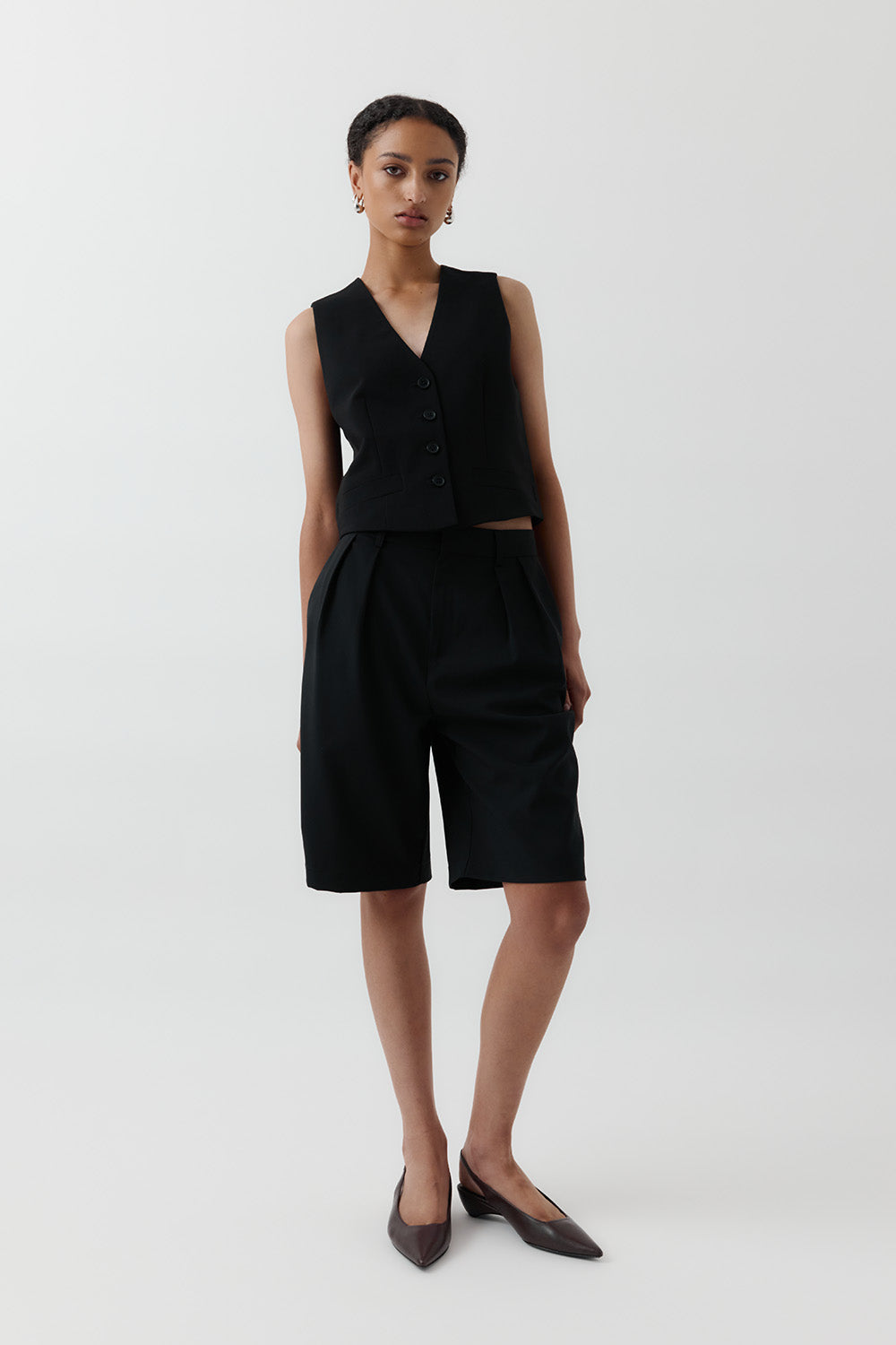 Rebe | Double Pleated Shorts - Black