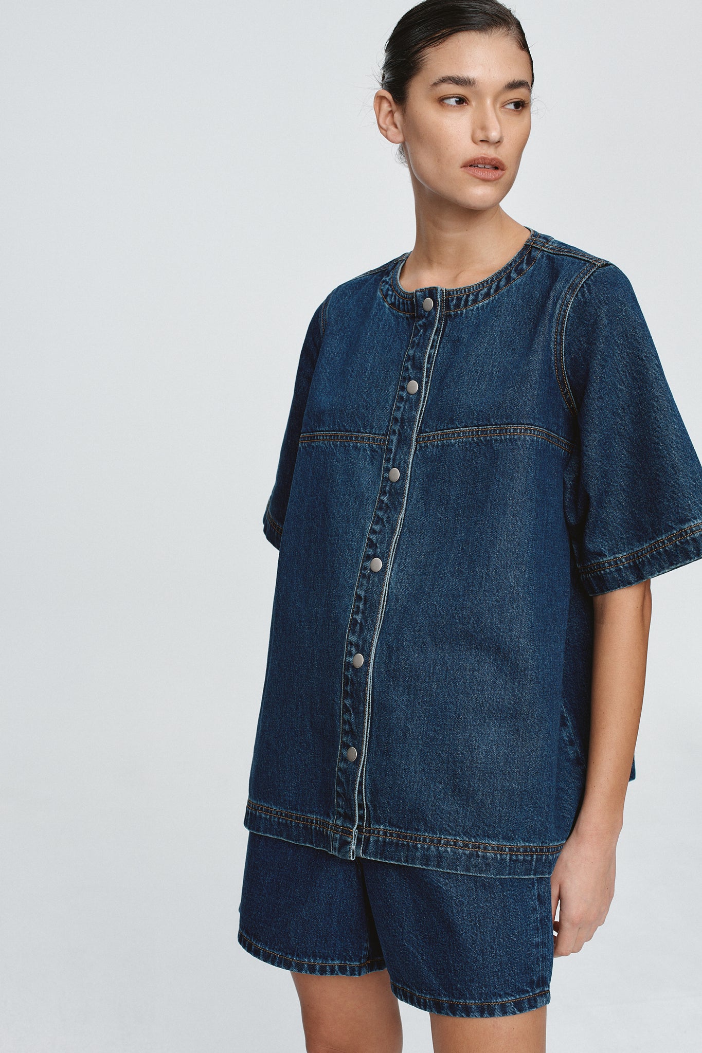 Marle | Short Sleeve Seam Shirt - Classic Blue