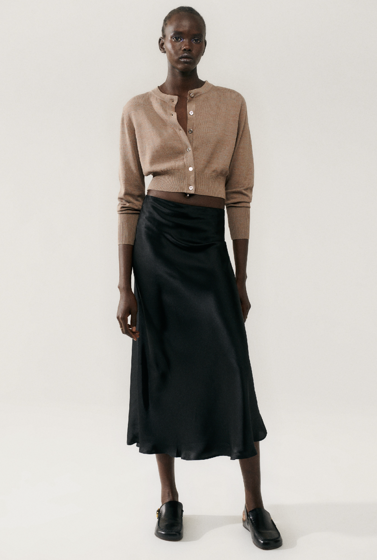 Silk Laundry | Long Bias Cut Skirt - Black Satin