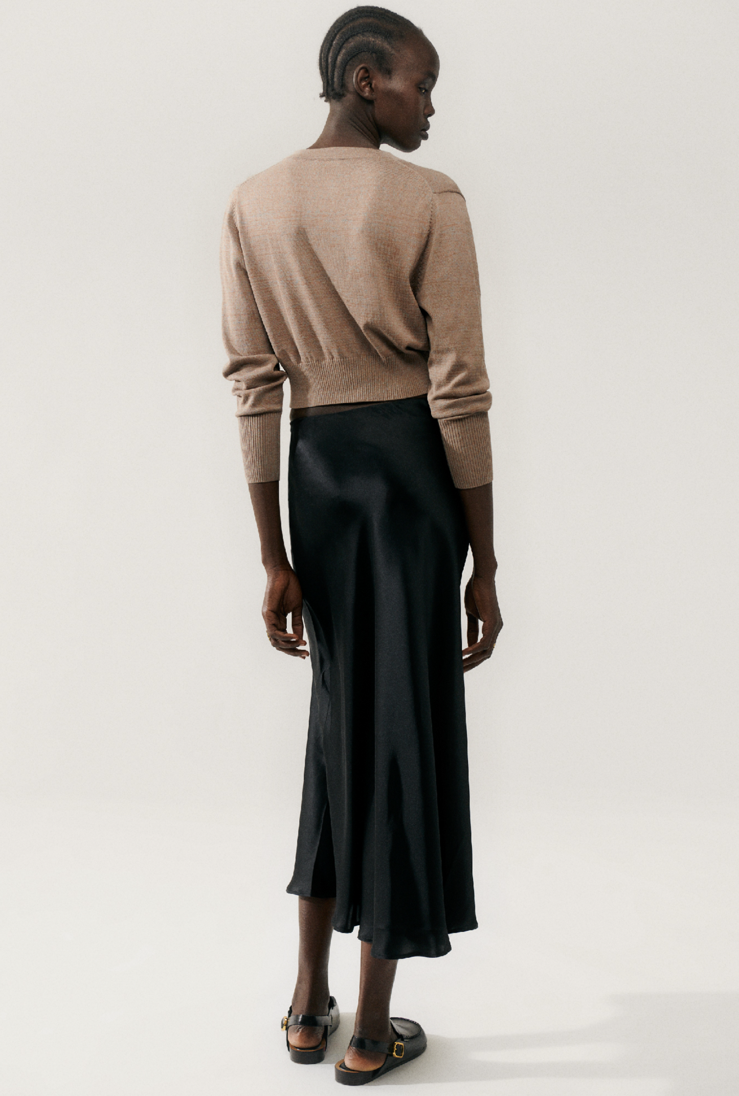 Silk Laundry | Long Bias Cut Skirt - Black Satin