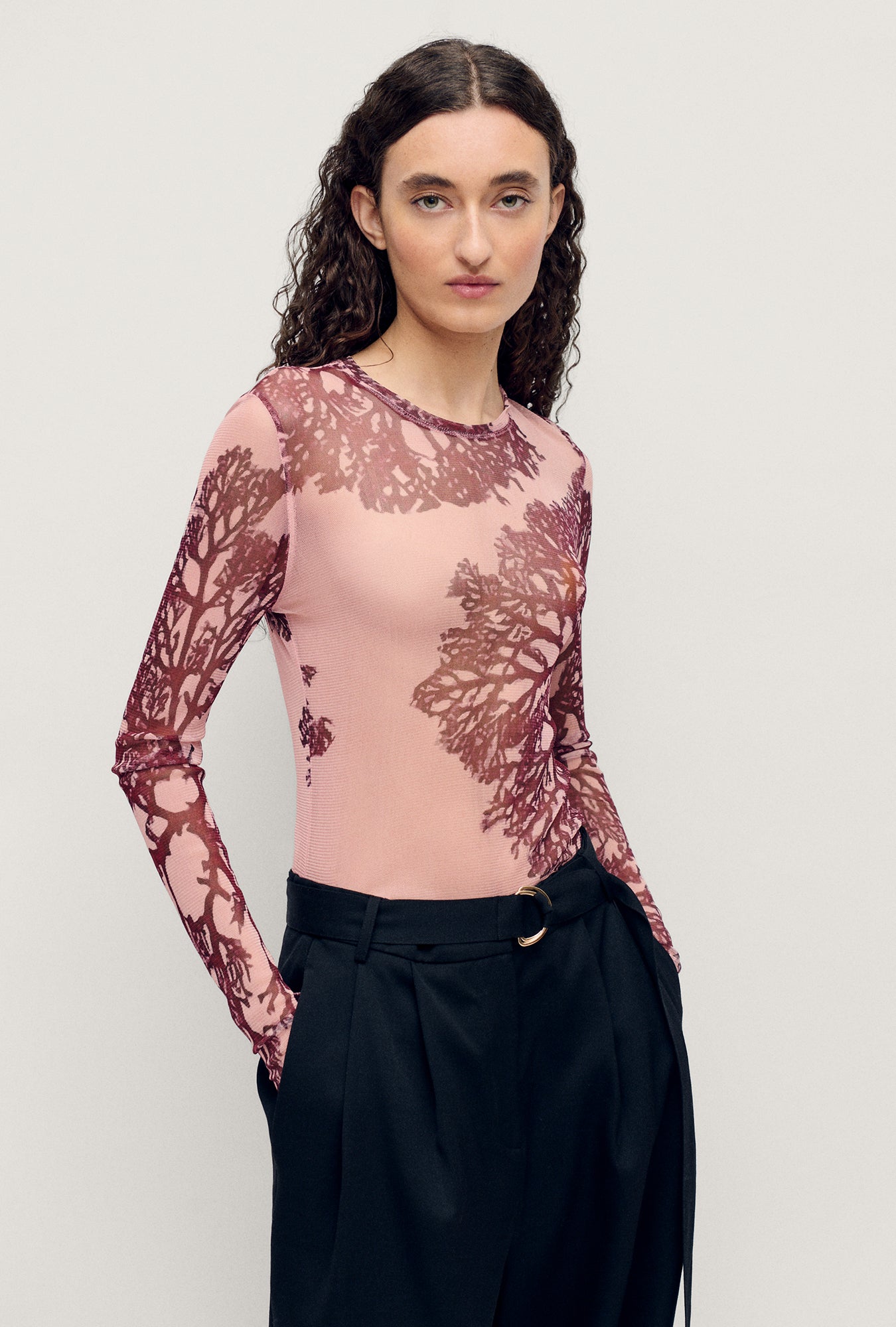 Silk Laundry | Mesh Long Sleeve Top - Pressed Coral